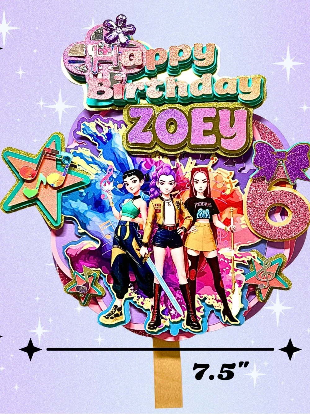 3D Girls Huntrix Kpop Demon Hunter Birthday Cake Topper